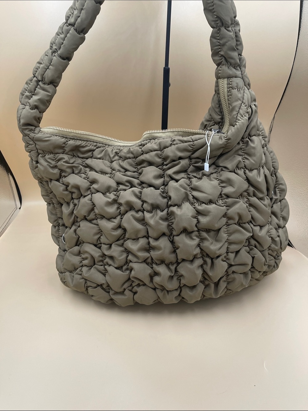 Quilted Slouchy Shoulder Hobo Bag in Olive Green